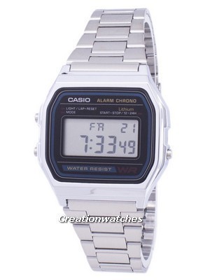 Casio Digital Stainless Steel Daily Alarm A158WA-1DF A158WA-1 Men's Watch